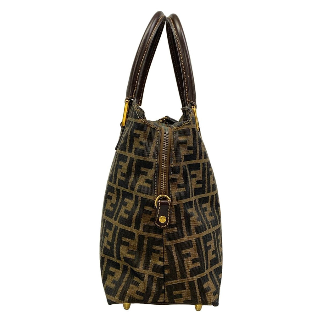 Fendi Handbag Zucchini Beige Dark Brown Gold Leather — view 2