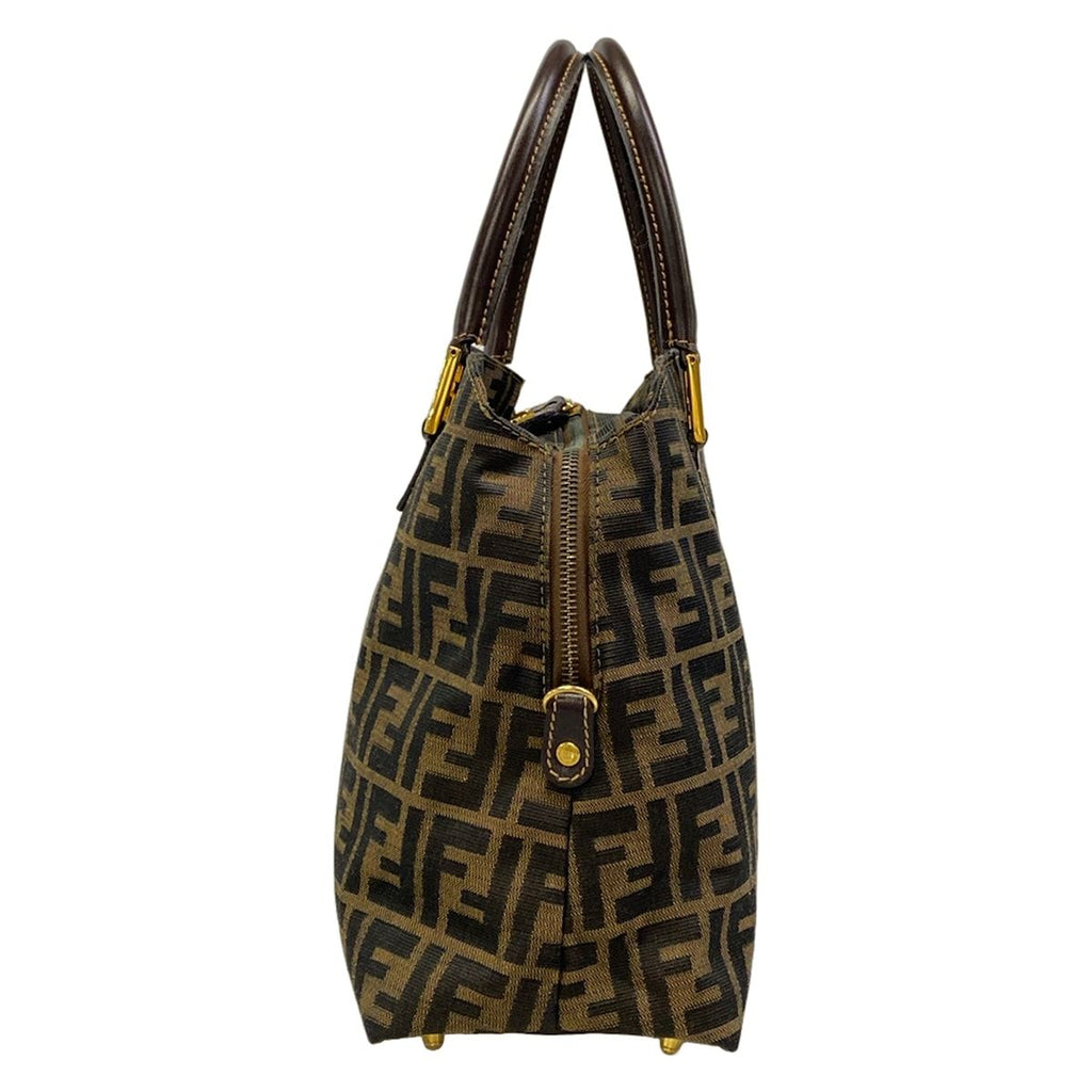 Fendi Handbag Zucchini Beige Dark Brown Gold Leather — view 4