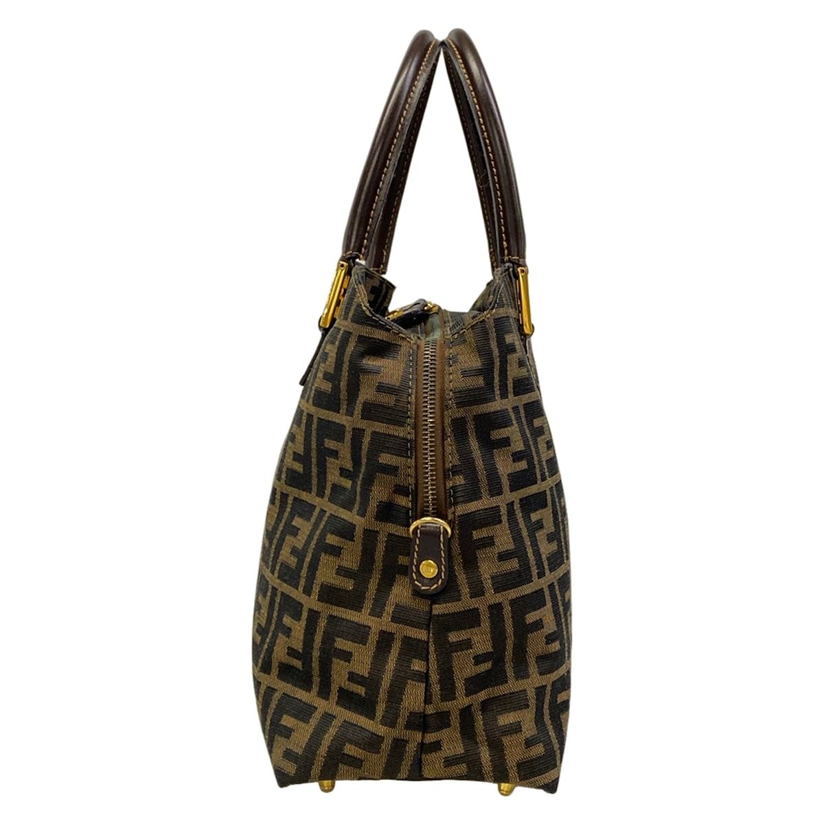 Fendi Handbag Zucchini Beige Dark Brown Gold Leather — view 4
