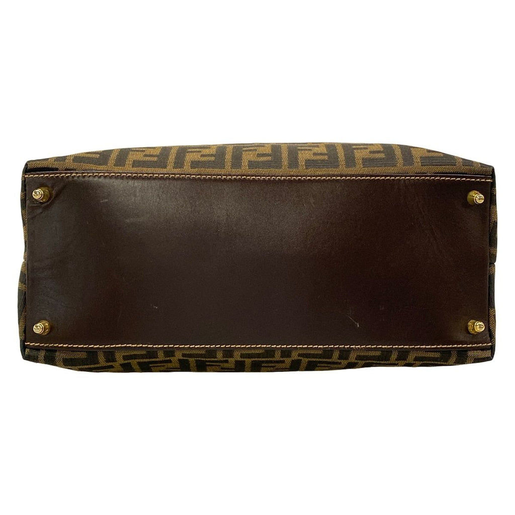 Fendi Handbag Zucchini Beige Dark Brown Gold Leather — view 5