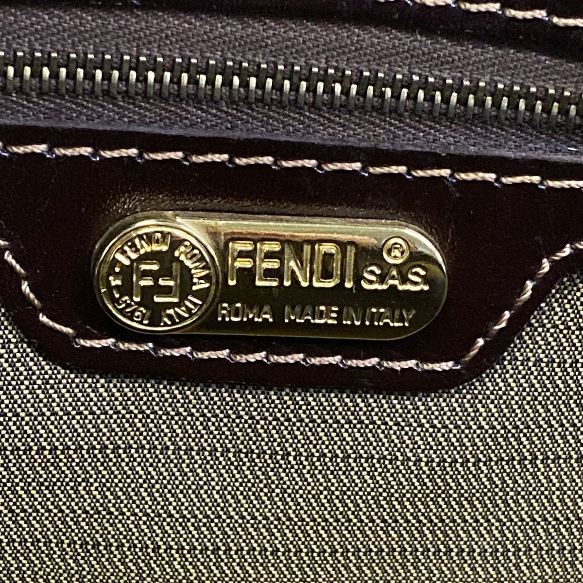 Fendi Handbag Zucchini Beige Dark Brown Gold Leather — view 8