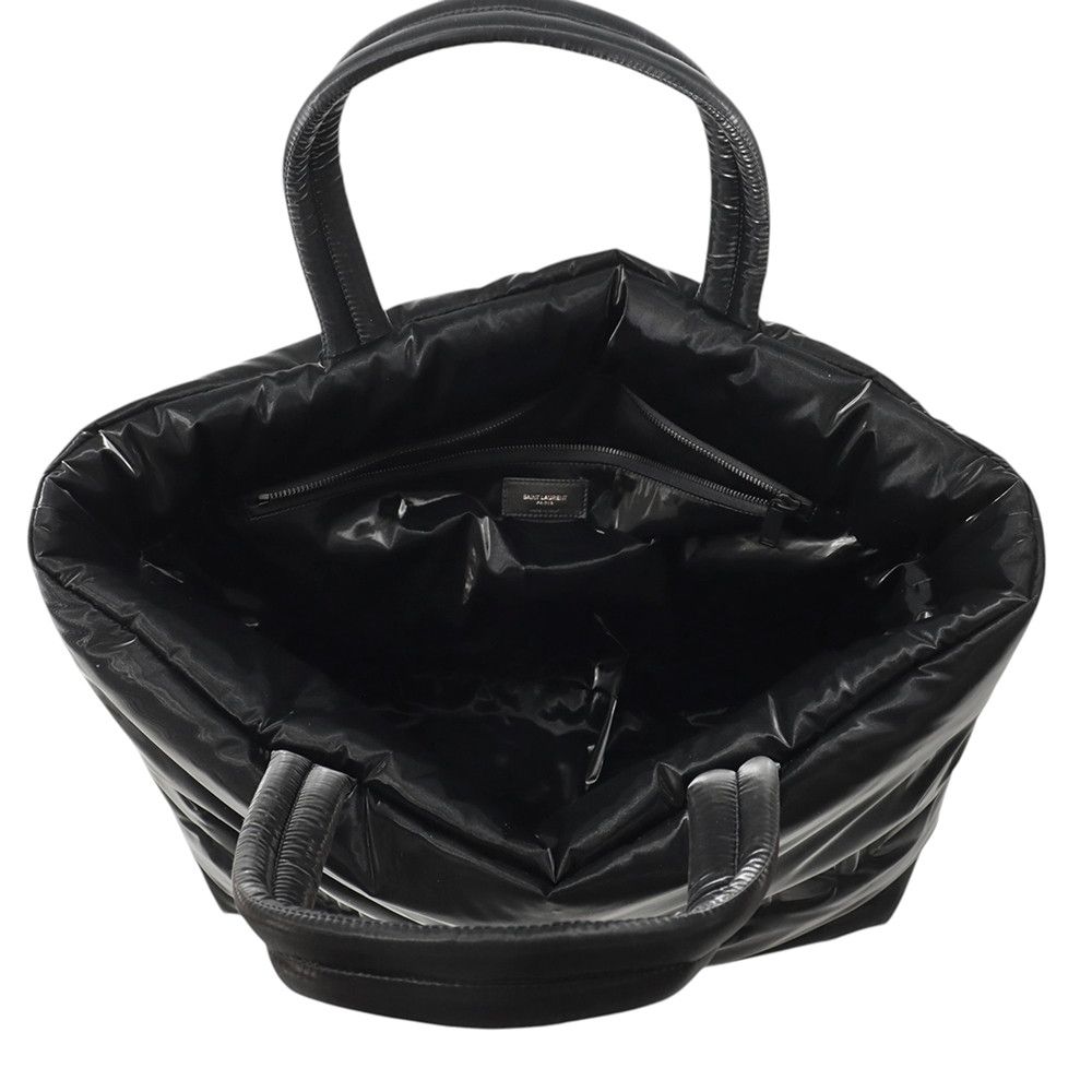 Saint Laurent Paris Tote Bag Wide Puffer Logo Nylon Black — view 5