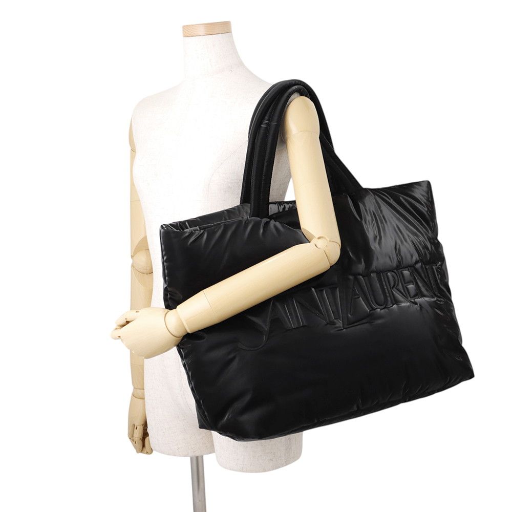 Saint Laurent Paris Tote Bag Wide Puffer Logo Nylon Black — view 4