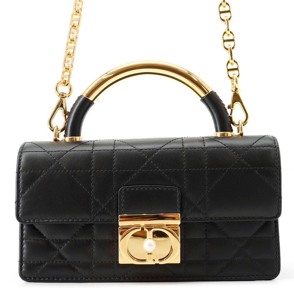 Dior Macro Cannage Ange Mini Calf Leather 2-Way Black Handbag