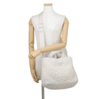 Prada Tote Bag Triangle Logo Shearling Small Cashmere Wool 2-Way White — view 5