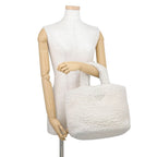 Prada Tote Bag Triangle Logo Shearling Small Cashmere Wool 2-Way White — view 4