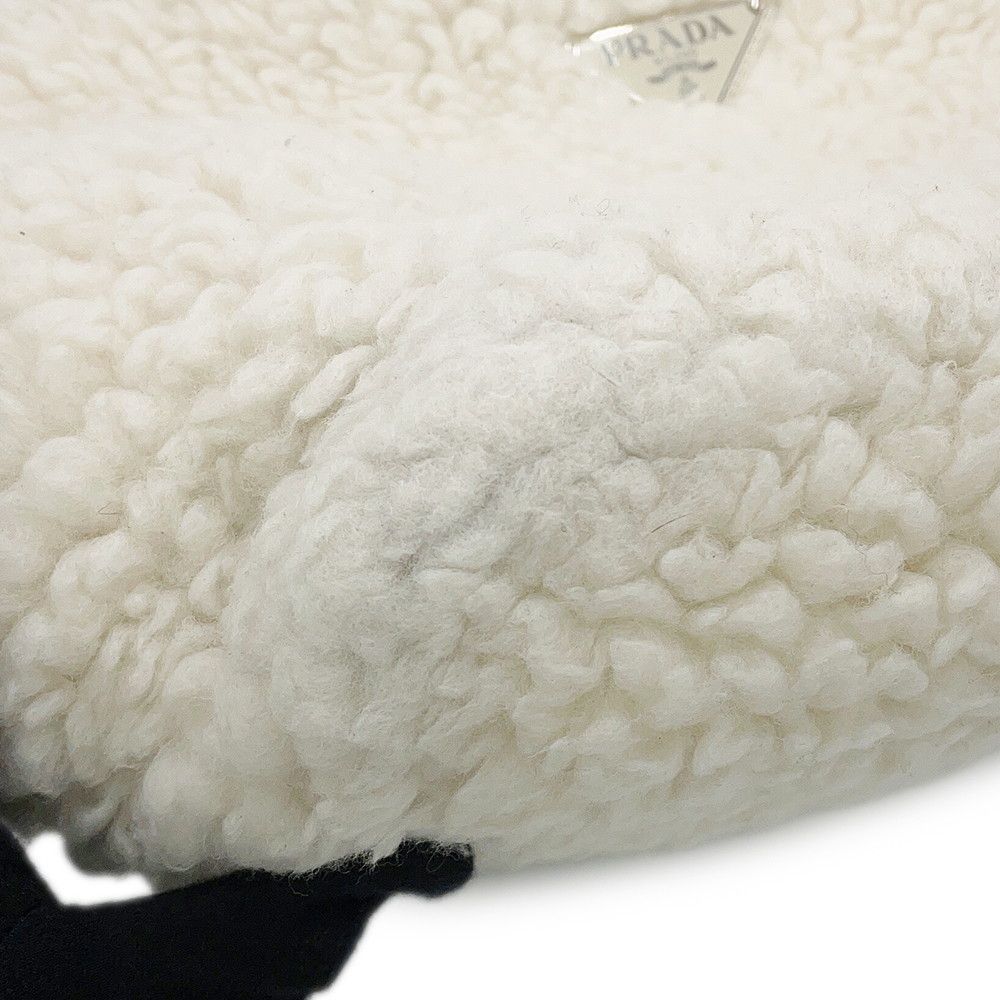 Prada Tote Bag Triangle Logo Shearling Small Cashmere Wool 2-Way White — view 7