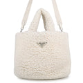Prada Tote Bag Triangle Logo Shearling Small Cashmere Wool 2-Way White