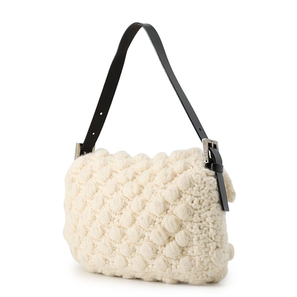 Fendi Mamma Bucket Bag Wool Leather White Black — view 2