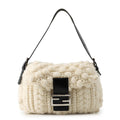 Fendi Mamma Bucket Bag Wool Leather White Black