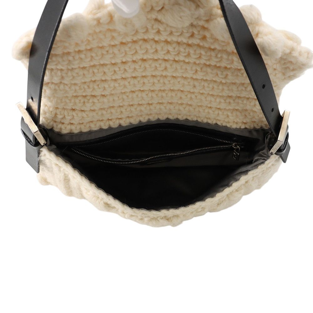 Fendi Mamma Bucket Bag Wool Leather White Black — view 5