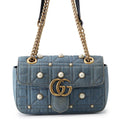 Gucci Chain Shoulder Bag GG Marmont Small Denim Faux Pearl