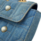 Gucci Chain Shoulder Bag GG Marmont Small Denim Faux Pearl — view 8