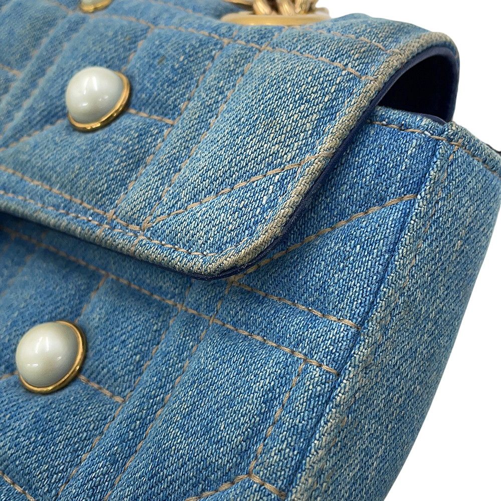 Gucci Chain Shoulder Bag GG Marmont Small Denim Faux Pearl — view 8