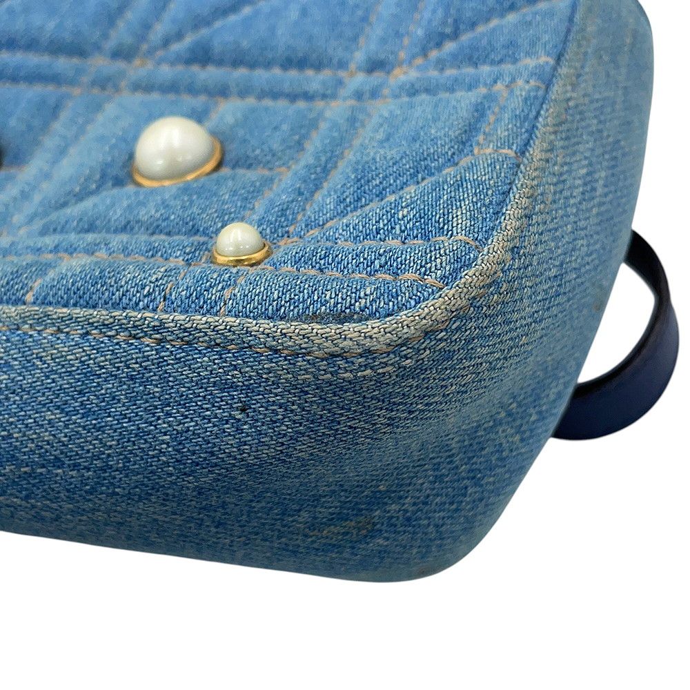 Gucci Chain Shoulder Bag GG Marmont Small Denim Faux Pearl — view 7