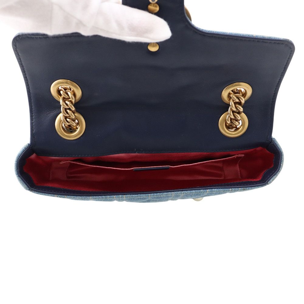 Gucci Chain Shoulder Bag GG Marmont Small Denim Faux Pearl — view 6
