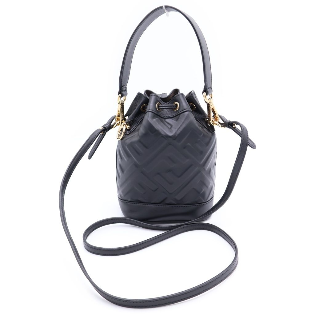 Fendi Montresor Mini Shoulder Bag Drawstring Black Leather Gold — view 2