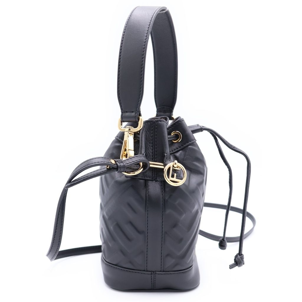 Fendi Montresor Mini Shoulder Bag Drawstring Black Leather Gold — view 3