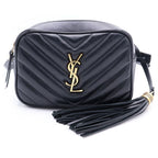 Saint Laurent Paris Lu Mini Fringe Mini Shoulder Bag Black Leather Gold