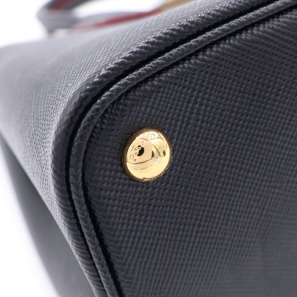 Prada Double Saffiano Leather Midi Handbag Black Gold — view 6