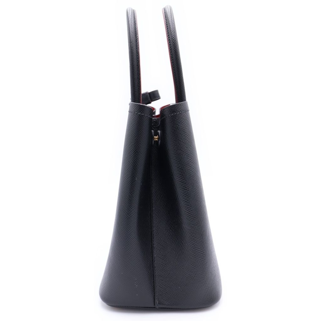 Prada Double Saffiano Leather Midi Handbag Black Gold — view 3