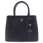 Prada Double Saffiano Leather Midi Handbag Black Gold