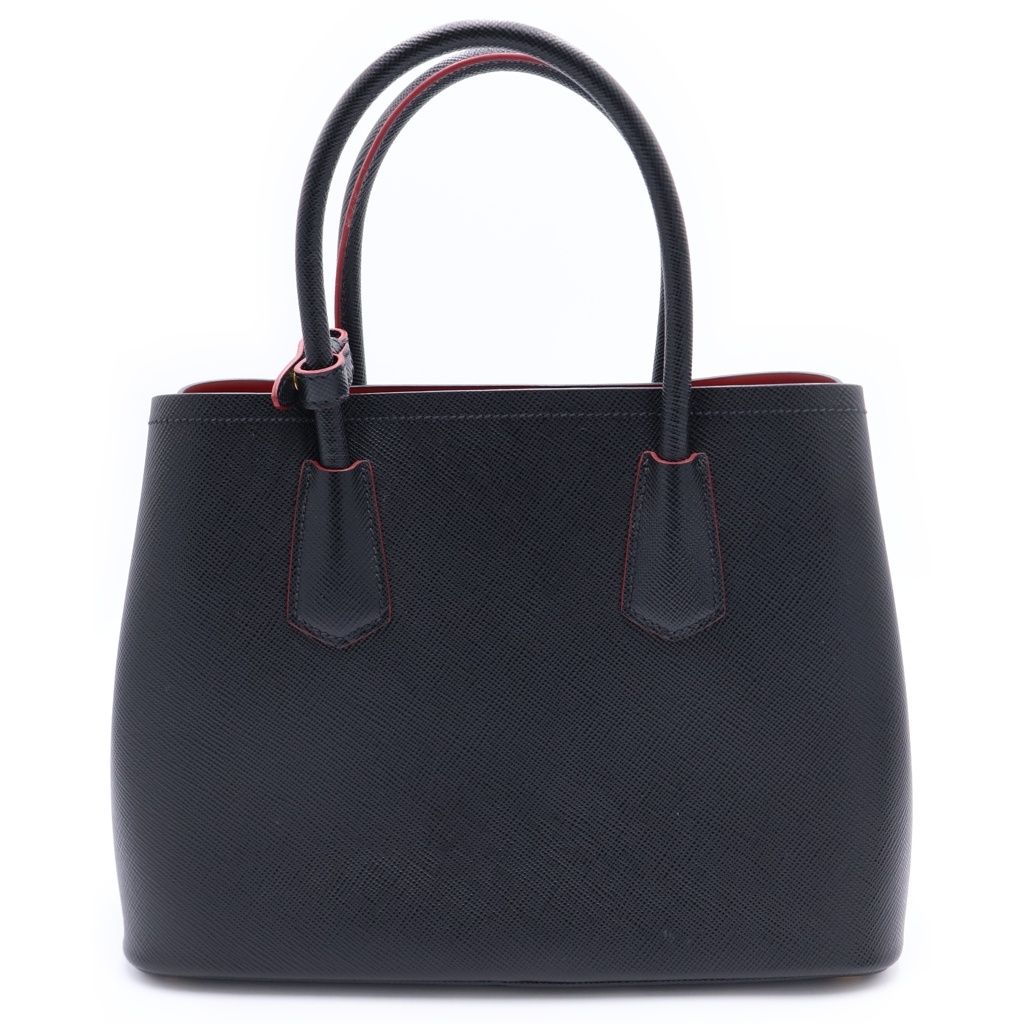 Prada Double Saffiano Leather Midi Handbag Black Gold — view 2