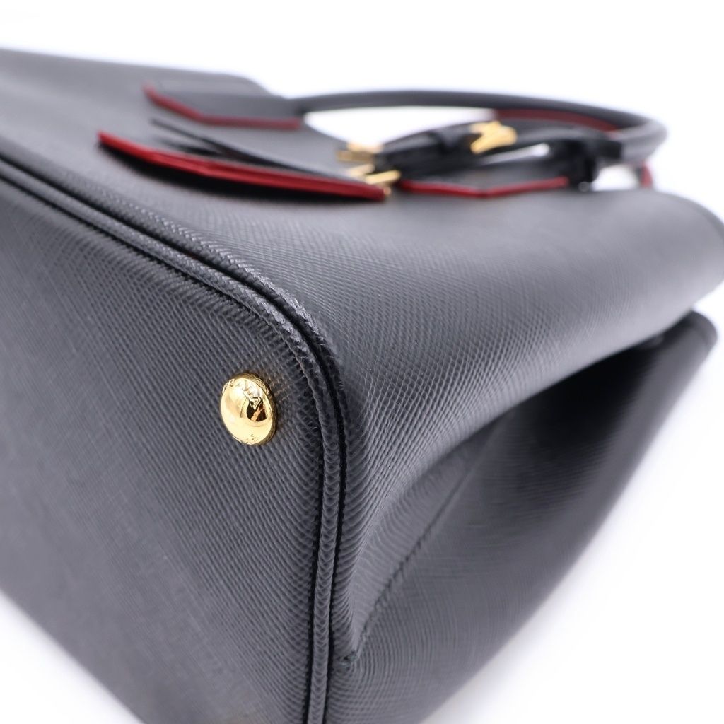 Prada Double Saffiano Leather Midi Handbag Black Gold — view 5