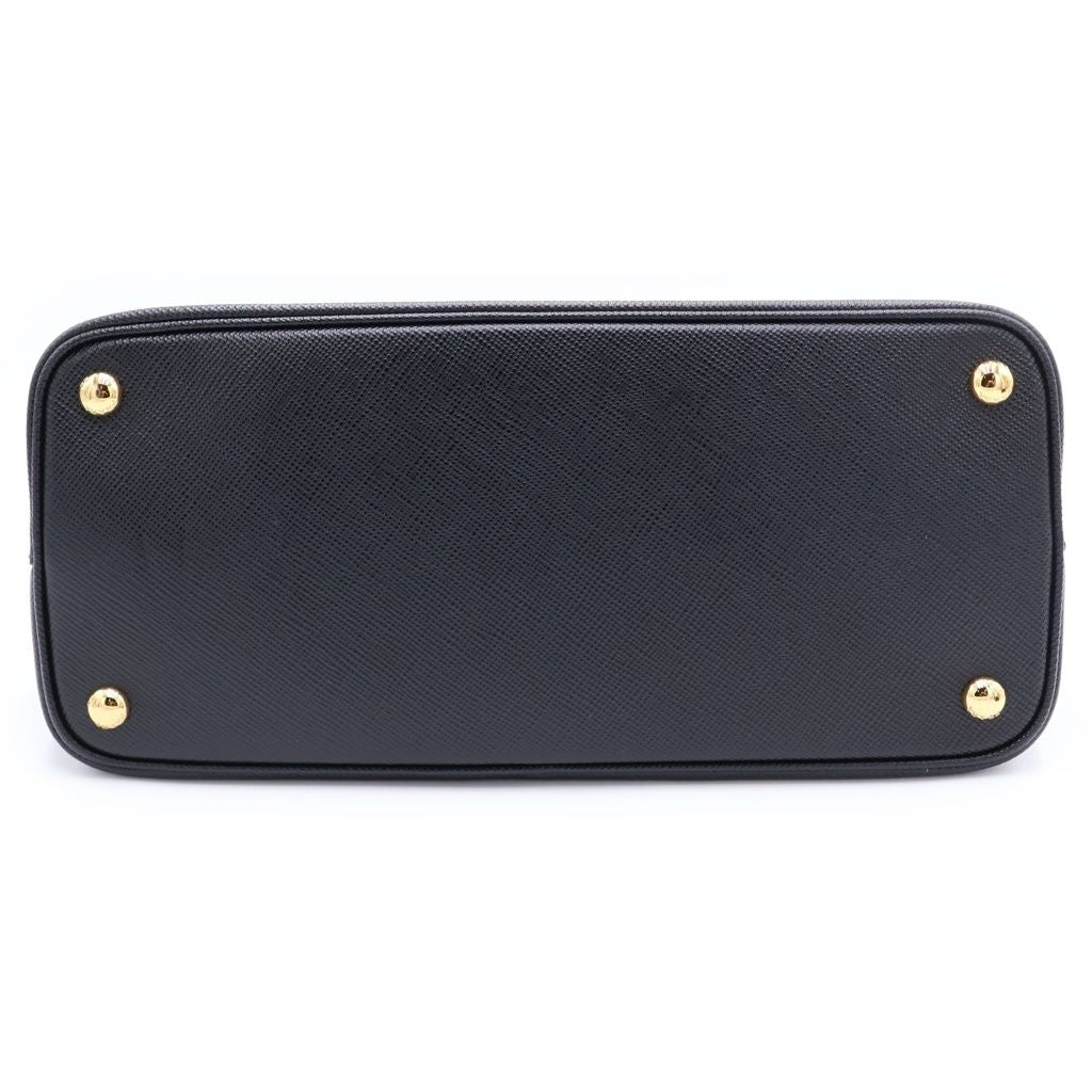 Prada Double Saffiano Leather Midi Handbag Black Gold — view 4