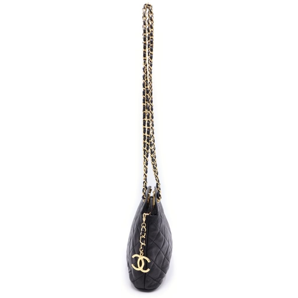 Chanel Quilted Chain Shoulder Bag Black Lambskin Gold — view 3