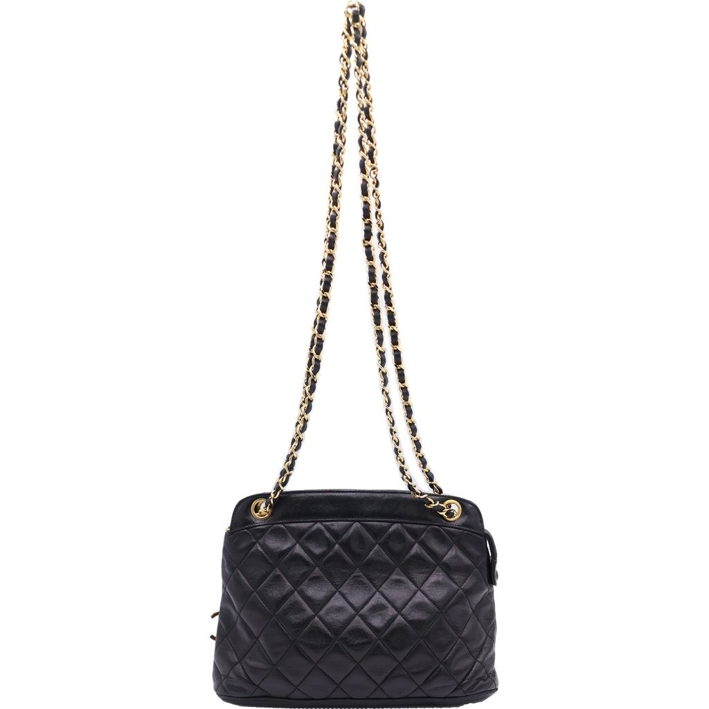 Chanel Quilted Chain Shoulder Bag Black Lambskin Gold
