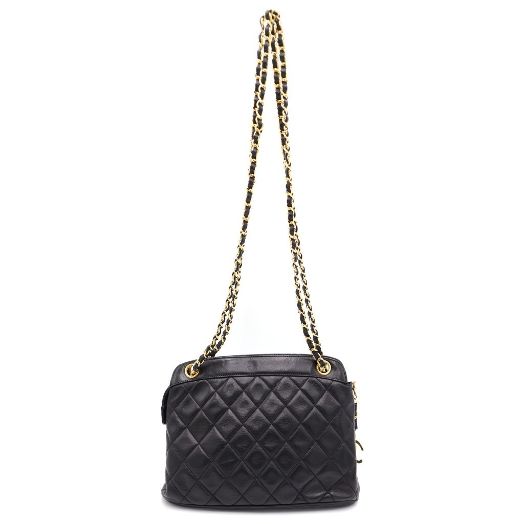 Chanel Quilted Chain Shoulder Bag Black Lambskin Gold — view 2