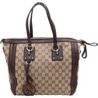 Gucci GG Canvas 2-Way Shoulder Bag Tote Brown Leather Gold