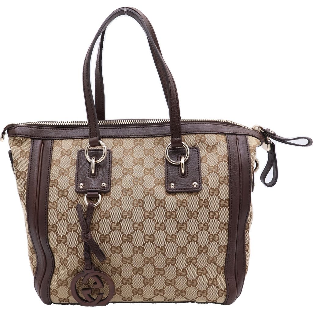 Gucci GG Canvas 2-Way Shoulder Bag Tote Brown Leather Gold