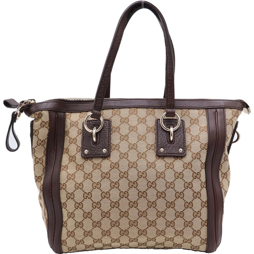 Gucci GG Canvas 2-Way Shoulder Bag Tote Brown Leather Gold — view 2