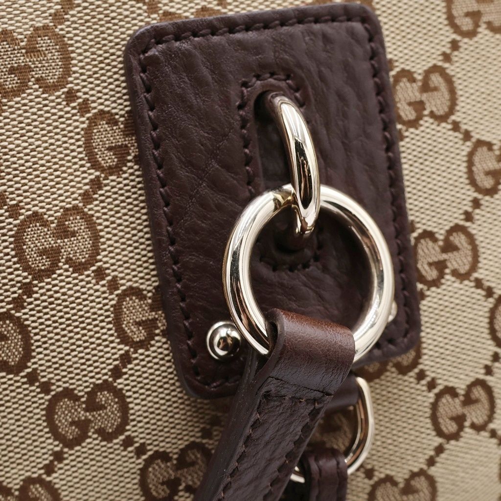 Gucci GG Canvas 2-Way Shoulder Bag Tote Brown Leather Gold — view 7