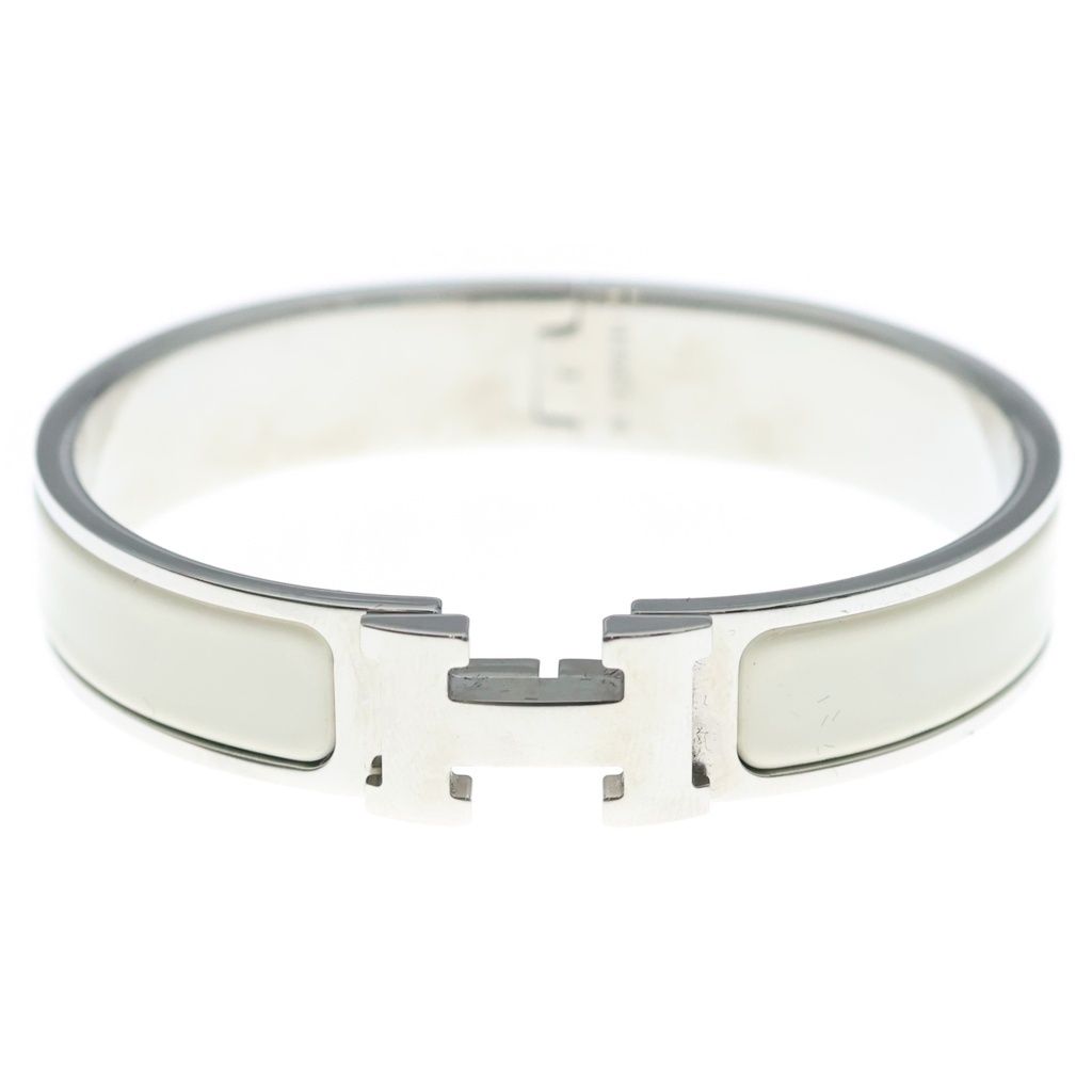 Hermes Click Blurscuffs Cut Bangle Metal Silver White Bracelet