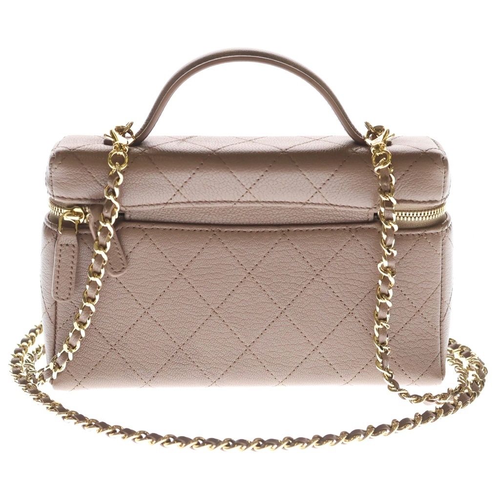 Chanel Vanity Chain Mini Shoulder Bag Pink Beige Leather Gold — view 2