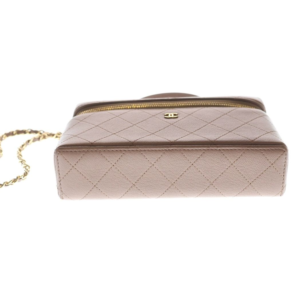 Chanel Vanity Chain Mini Shoulder Bag Pink Beige Leather Gold — view 4