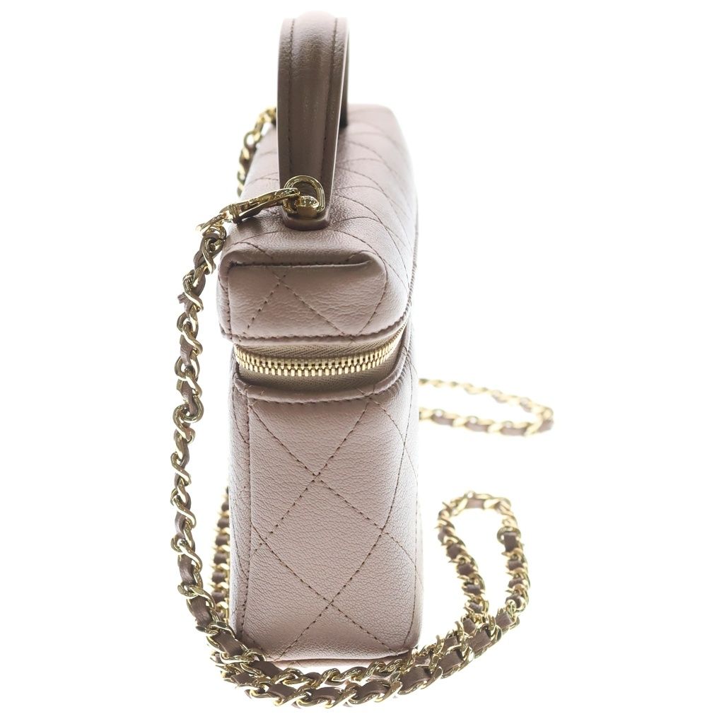 Chanel Vanity Chain Mini Shoulder Bag Pink Beige Leather Gold — view 3