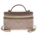 Chanel Vanity Chain Mini Shoulder Bag Pink Beige Leather Gold