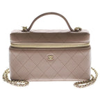 Chanel Vanity Chain Mini Shoulder Bag Pink Beige Leather Gold