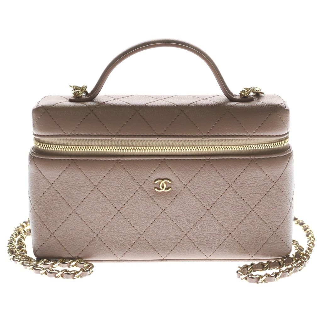 Chanel Vanity Chain Mini Shoulder Bag Pink Beige Leather Gold