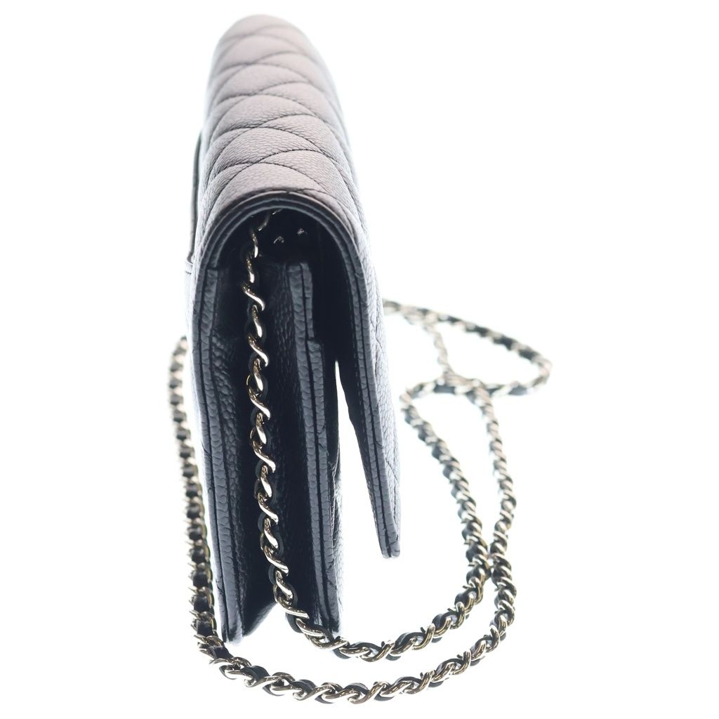 Chanel Quilted Chain Wallet Shoulder Bag Black Caviar Leather Silver — view 3