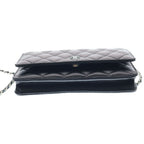 Chanel Quilted Chain Wallet Shoulder Bag Black Caviar Leather Silver — view 4