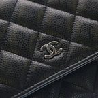 Chanel Quilted Chain Wallet Shoulder Bag Black Caviar Leather Silver — view 6