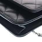 Chanel Quilted Chain Wallet Shoulder Bag Black Caviar Leather Silver — view 5