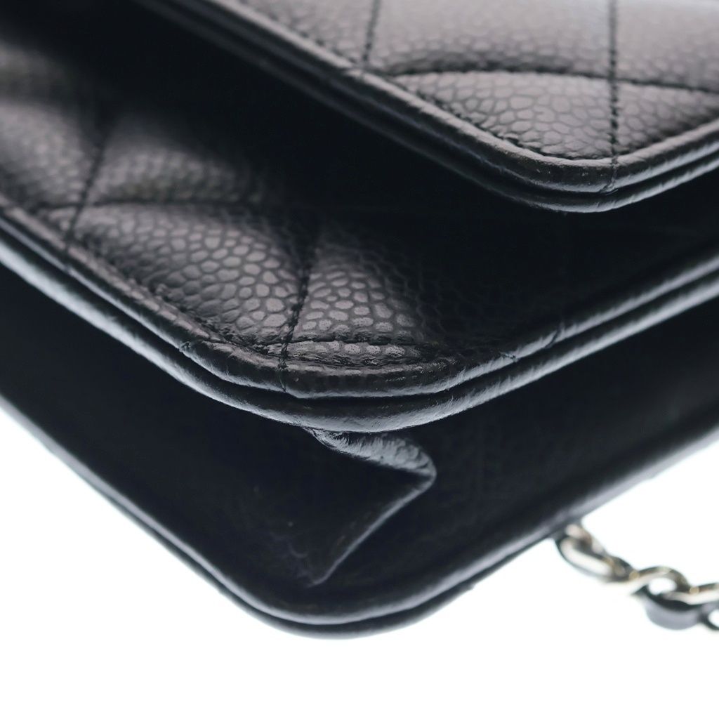 Chanel Quilted Chain Wallet Shoulder Bag Black Caviar Leather Silver — view 5