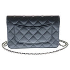 Chanel Quilted Chain Wallet Shoulder Bag Black Caviar Leather Silver — view 2