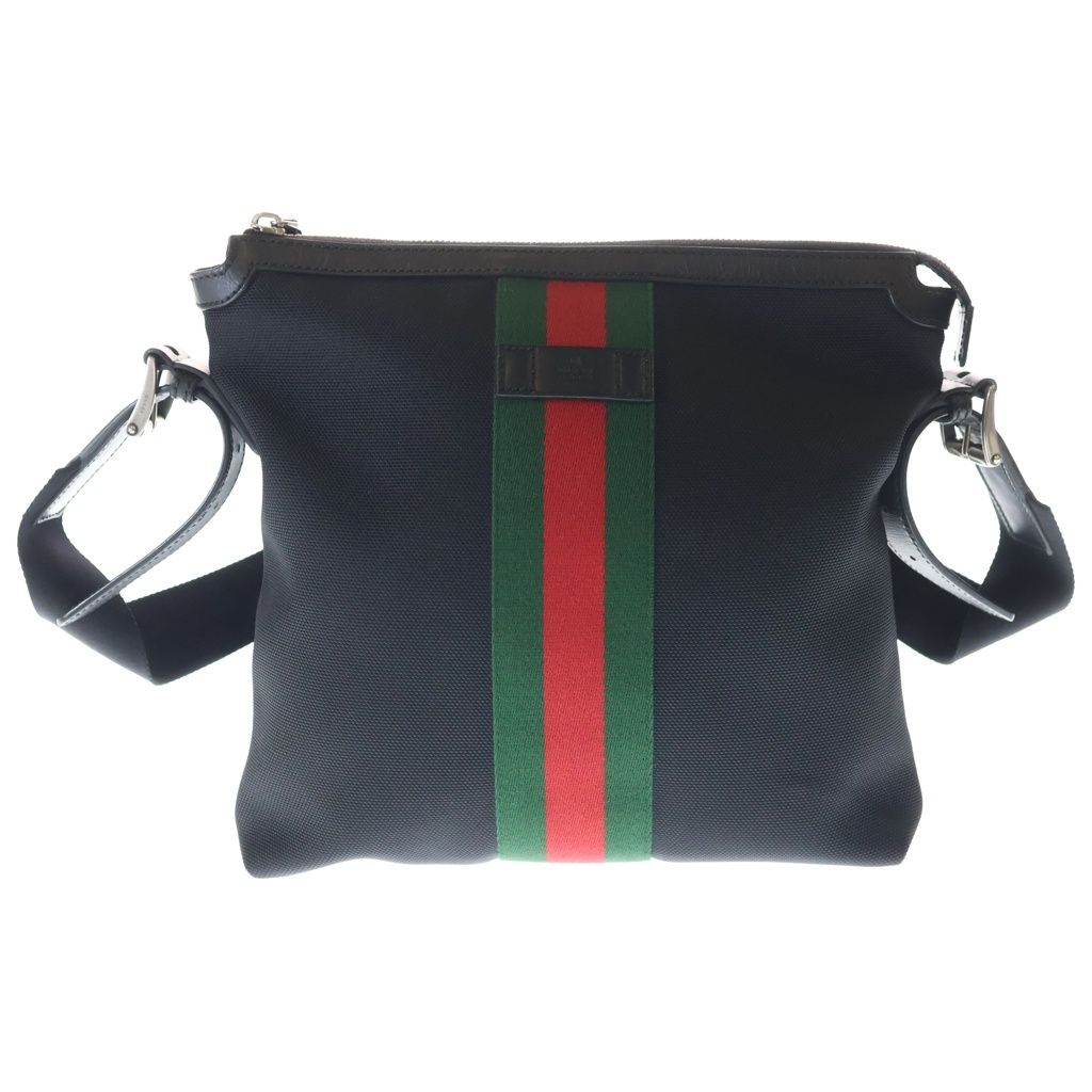 Gucci Sherry Line Shoulder Bag Black Canvas Leather Silver